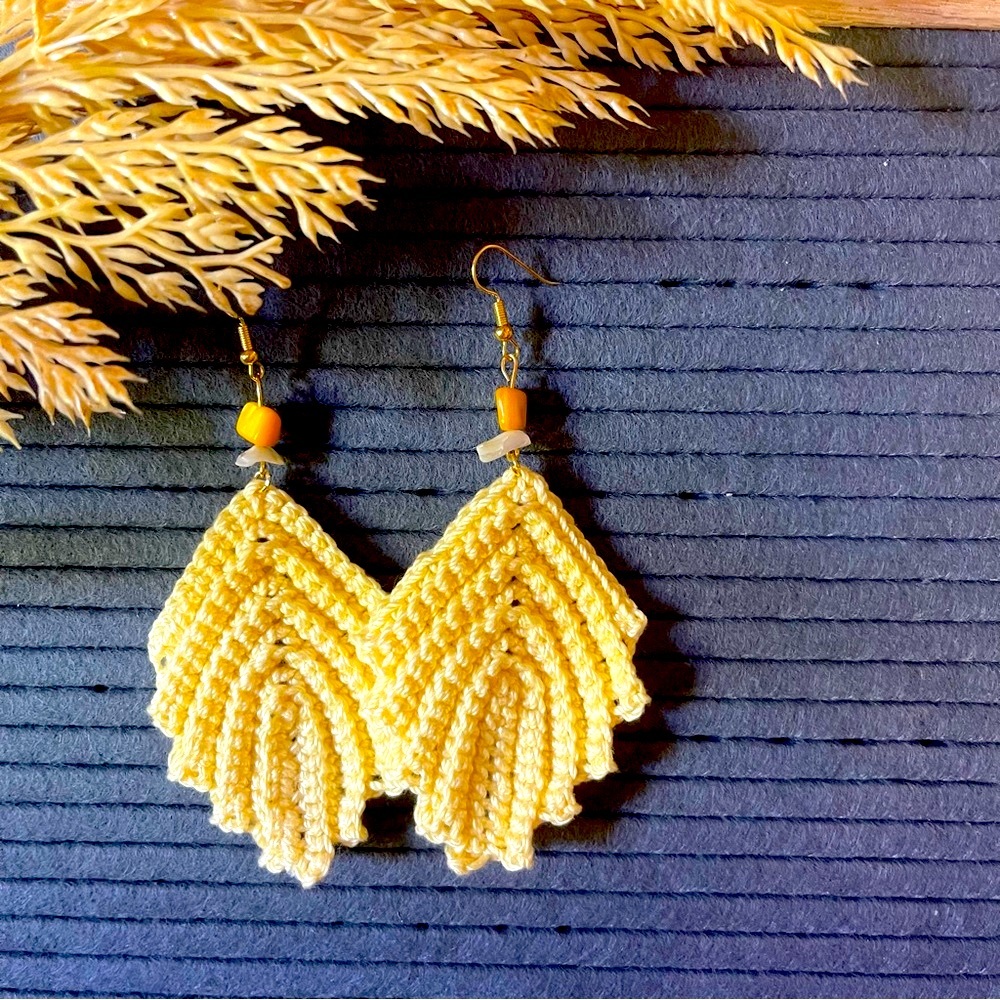 handmade Crochet Yellow Leaf Earrings